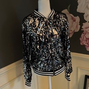 Black and silver sequin bomber /baseball jacket